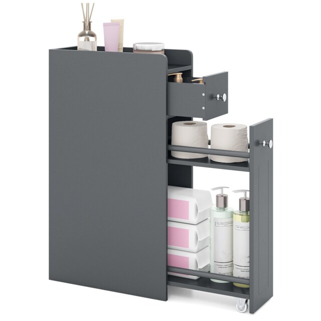 COSTWAY 4-Tier Narrow Toilet Side Storage Cabinet w/Drawers-Grey