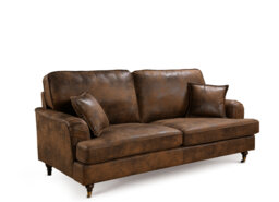 Faux Leather Suede Brown 3 Seater Bella Sofa with Plain Cushions ASTBURY