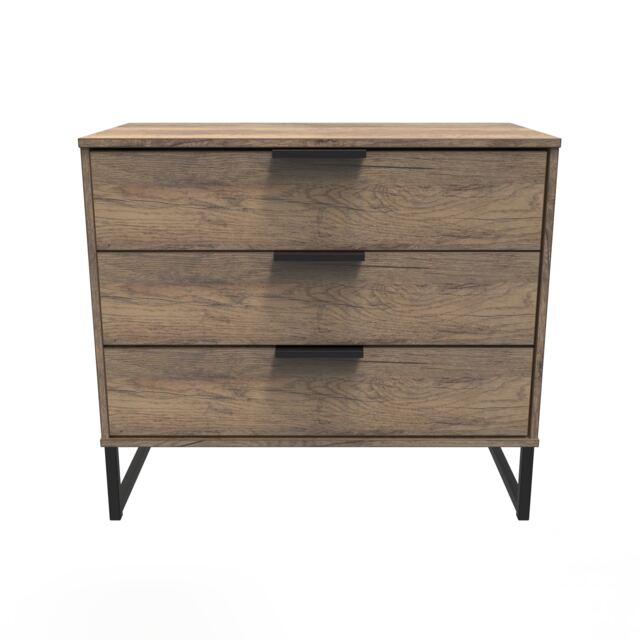 Beijing 3 Drawer Chest of Drawers in Vintage Oak (Ready Assembled) Brown Vintage Oak