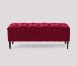 90cm Swiss Chesterfield Ottoman Storage Bench- Plush Velvet Shoe Bench - Red Upholstery Footstool with Storage