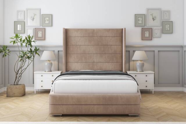 "Sloomy Sterling Mink Naples Bed Frame With 50"" Upholstered Wingback Headboard 4' Small Double"
