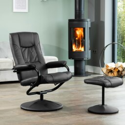 Gibson Swivel Recliner and Footstool - Black