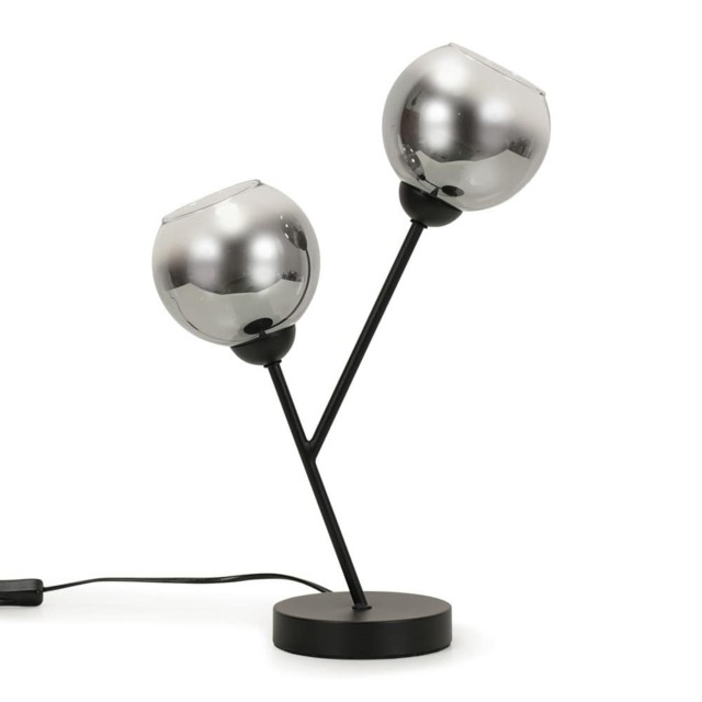 ValueLights Aria Black 2 Way Table Lamp Smoke Glass Shades and Bulbs