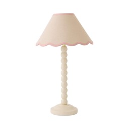 ValueLights Bobble Cream Table Lamp Pink Trim Scallop Shade and Bulb