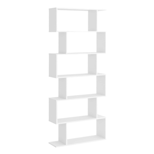 HOMCOM Bookcase, 6 Tier Shelf S Shaped Bookshelf, Storage Unit, Display Shelf for Living Room, Bedroom, Home Office, Plant, White