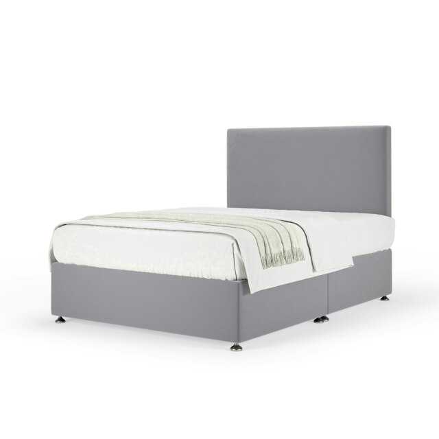 Neptune Spring Silver Plush Velvet Divan Set And Valencia Headboard Super King