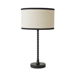 ValueLights Maeve Natural Linen Black Trim Shade Matte Black Bobbin Bobble Table Lamp Black