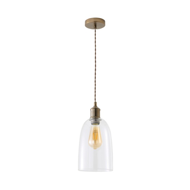 ValueLights Kira Dome Glass Brushed Brass Pendant Ceiling Light Bronze