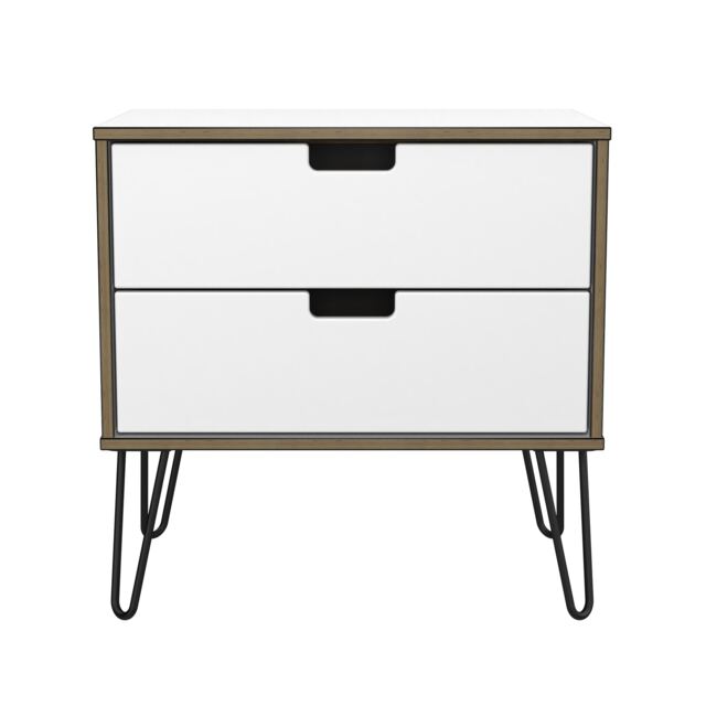 Taiwan 2 Drawer Wide Bedside Table in White Matt (Ready Assembled) White White Matt