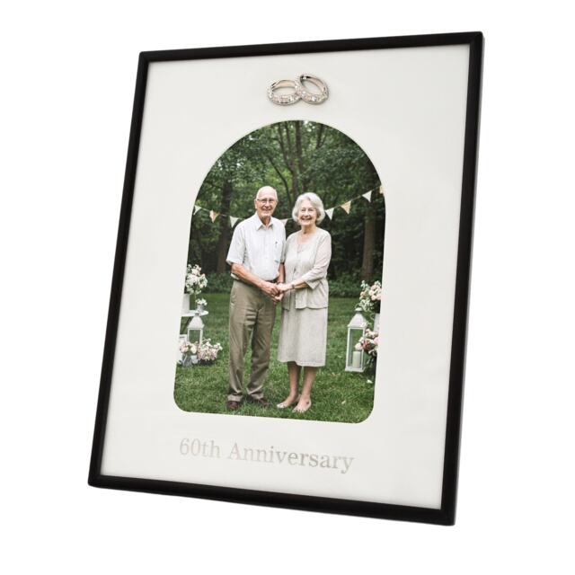 60th Anniversary Matte Black 5x7 Picture Frame with Diamante Rings Black One Size