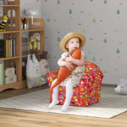 AIYAPLAY Kids Sofa Chair, Toddler Armchair with Dinosaur Design, Wooden Frame, Upholstered Toddler Chair for Bedroom, Playroom, Kids Room - Red Red Red