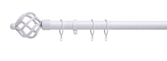 Lister Cartwright 28mm White Fixed Metal Curtain Pole Set Rings with Cage Finial Easy fit (300 cm)