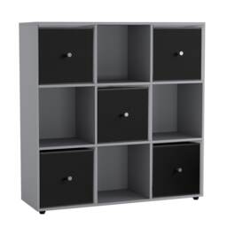 9 Cube Wooden Bookcase Shelving Unit with 5 Collapsible Fabric Drawers Multi Grey & Black 1