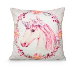 Colourful Unicorn Printed Cushion - 43cm x 43cm Multi Unicorn Pink