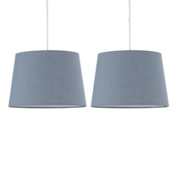 Set of 2 Grey Cotton 28cm Tapered Cylinder Pendant or Lamp Shades Grey Medium 2