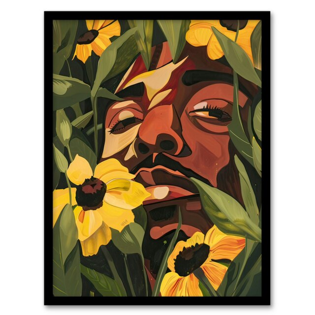 Rapper Yellow Flowers Music Portrait Living Room Black Framed Wall Art Print A4