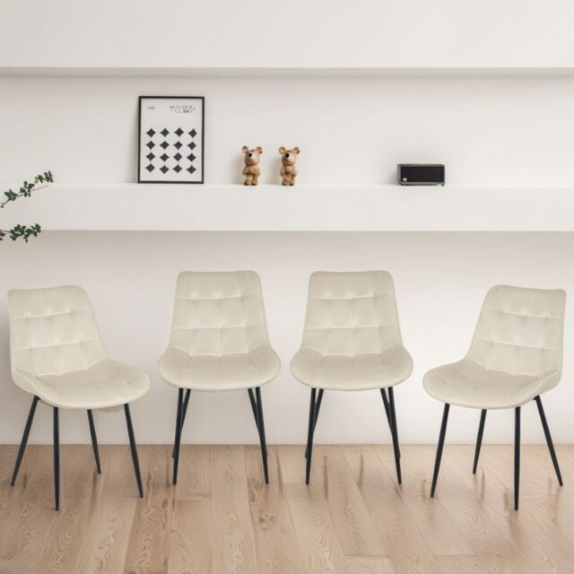 Erica Plush Velvet Comfort Dining Chairs - Set of 4 - Cream Cream One Size