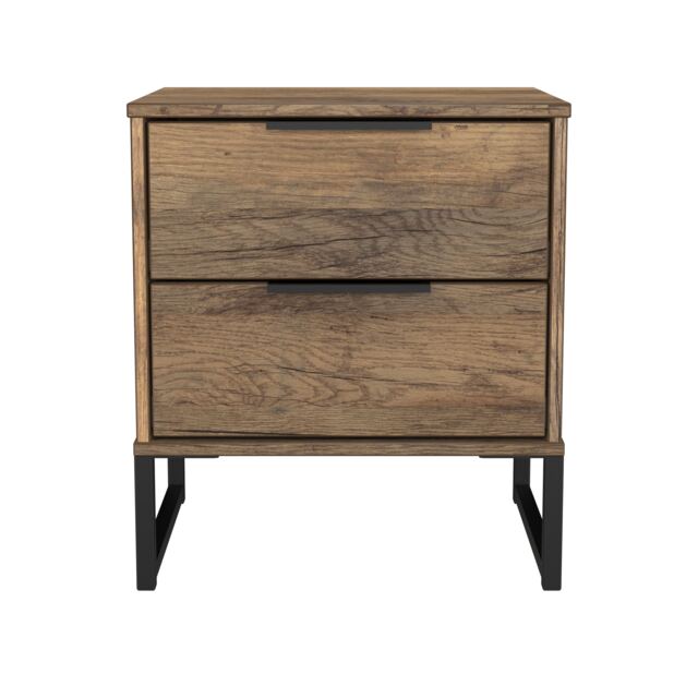 Beijing 2 Drawer Compact Bedside Cabinet in Vintage Oak (Ready Assembled) Brown Vintage Oak