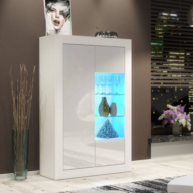 Display Cabinet Bookcase Sideboard Storage Cabinet Cupboard White High Gloss LED 140cm