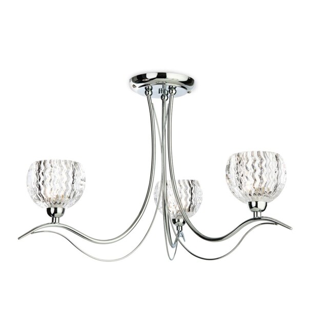 Blanche 3 Light Semi Flush Multi Arm Ceiling Light Chrome, Moulded Clear Glass, G9