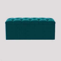 90cm Luna Chesterfield Ottoman Storage Box - Emerald Green Plush Velvet Upholstered Blanket Box