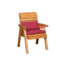 Hand Made Traditional Chunky Rustic Wooden Garden Chair & Burgundy Cushions. Flat Packed