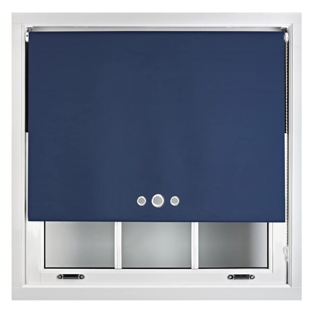 FURNISHED Custom Fit Blackout Roller Blinds with Triple Round Eyelets & Metal Fittings Blue Navy (W) 210cm x (L) 210cm