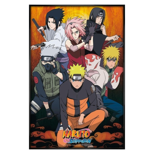 Gloss Black Framed Naruto Shippuden Group Maxi Poster Multi