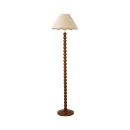 ValueLights Bobble Walnut Floor Lamp Natural Trim Scallop Shade and Bulb