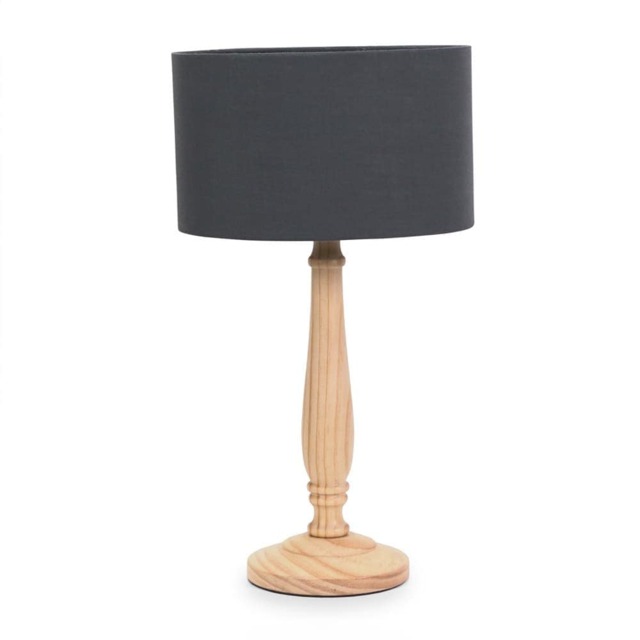ValueLights Victoria Light Wood Table Lamp Charcoal Shade and Bulb