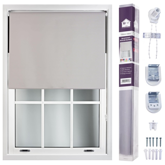 FURNISHED Made to Measure Blackout Blinds Easy Fit UV Protection Insulated Window Shade (W)150cm x (L)165cm Grey Grey (W) 150cm x (L) 165cm