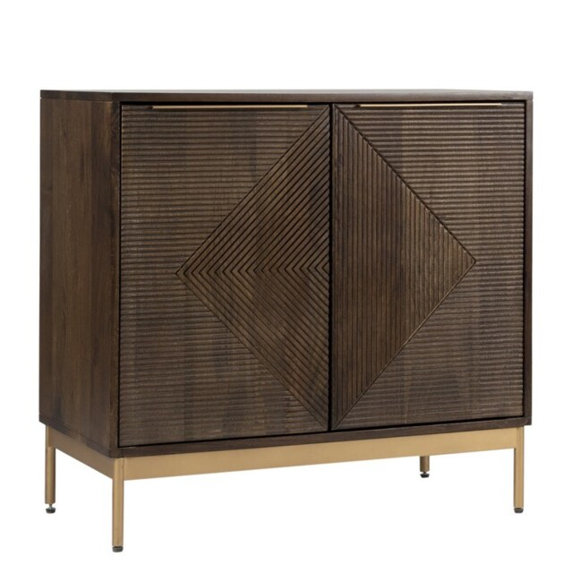 Zaine Carving Small Sideboard - Mango Wood - L40 x W80 x H76 cm - Dark Finish - Assembly Required Brown