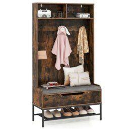 COSTWAY 170cm Tall Hall Tree 4-in-1 Coat Rack Entryway Brown Brown One Size