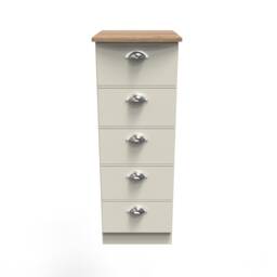 Albert 5 Drawer Tall Bedside Cabinet in Cream Ash & Riviera Oak (Ready Assembled) Cream Cream Ash & Riviera Oak