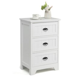 COSTWAY Wood 3-Drawer Nightstand Accent End Table White White