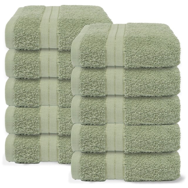 OHS 10 x Luxury 100% Cotton 500GSM Bathroom Hand Towel Green Sage Green Hand towel