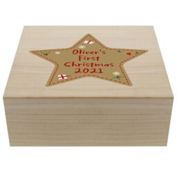Personalised Christmas Star Large Wooden Keepsake Box Brown
