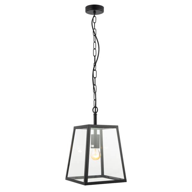 Classic Lantern Pendant Ceiling Light in Matte Black with Clear Glass Sides