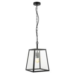 Classic Lantern Pendant Ceiling Light in Matte Black with Clear Glass Sides