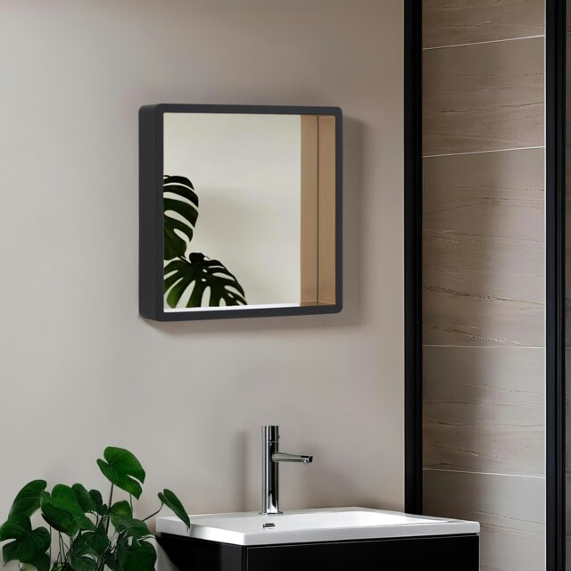 Bisha Small Black Wall Mirror with Gold Edge Black
