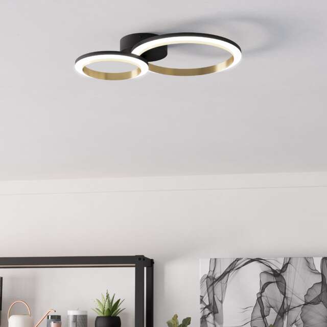 EGLO Calliera Black & Brass Steel Dual LED Circle Modern Ceiling Light