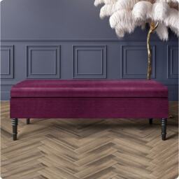 150cm Safar Plain Ottoman Storage Bench -Naples Shoes Bench with Black Turned Wooden Legs - Purple Upholstery Footstool Storage