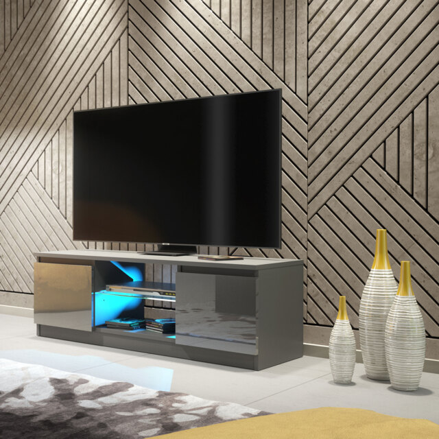 TV Unit TV Stand Cabinet Sideboard Media Cabinet Storage Grey High Gloss Doors Free LED Living Room Furniture 120cm