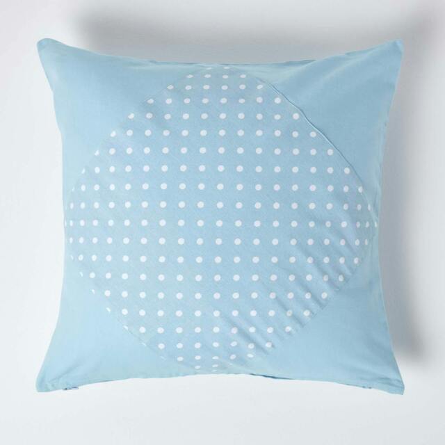 Homescapes Cotton Plain Blue and Polka Dots Cushion Cover - 45 x 45 cm Blue Blue 45 x 45 cm