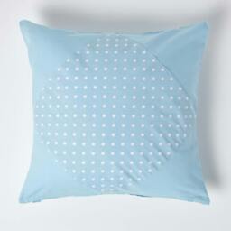 Homescapes Cotton Plain Blue and Polka Dots Cushion Cover - 45 x 45 cm Blue Blue 45 x 45 cm