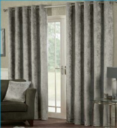 Crushed Velvet Eyelet Curtains - Silver - 229 cm x 182 cm