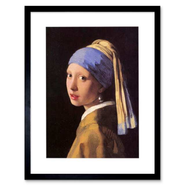 "Johannes Vermeer Girl Pearl Earring Painting 12x16"" Framed Wall Art Print"
