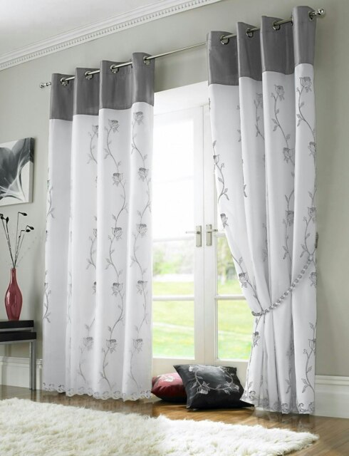 Tahiti Eyelet Curtains - Silver 142cm x 137cm