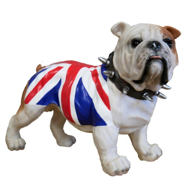 Standing British English Bulldog In Union Jack Coat Figurine
