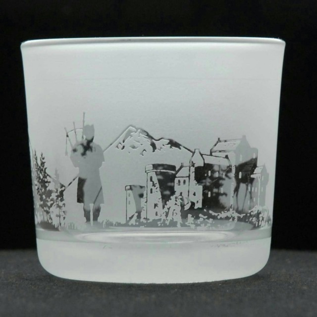 Animo Glass Engraved Votive Tealight Holder Scottish Scene